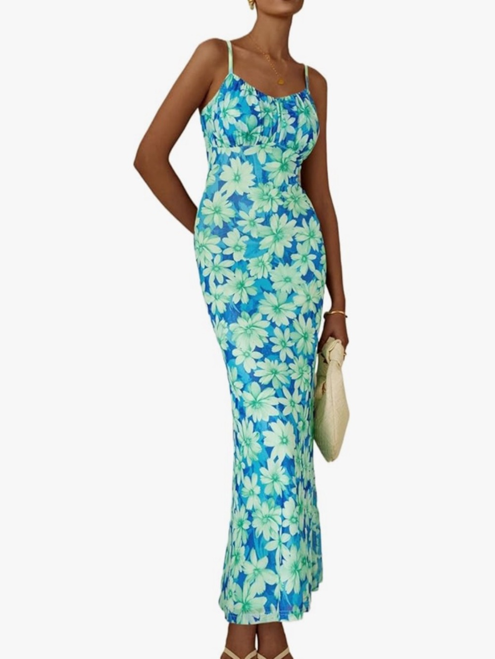 Chic Nation Blue & Mint Floral Maxi Dress
